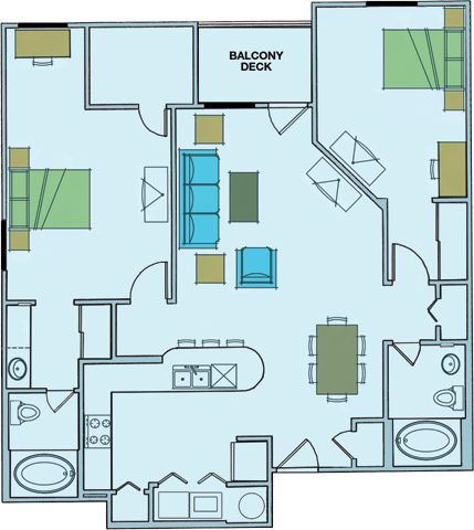 Floor plan for 2 beds, 2 baths, 1159 sqft